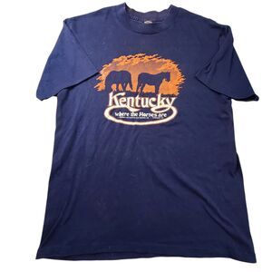 Vintage Kentucky Horses Tshirt USA 80s 90s Navy Single Stitch Lexington Large